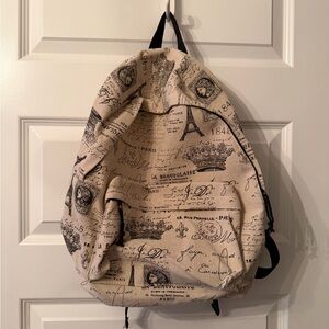 Stylish Beige Backpack with Parisian Print